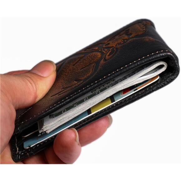 Skull Wallet for Men with Money Clip Genuine Leather Bifold RFID Blocking - Picture 6 of 8